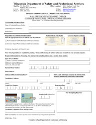 Form 3082 Wall Certificate With Wallet Card or Governor-Signed Wall Certificate Request Form - Wisconsin