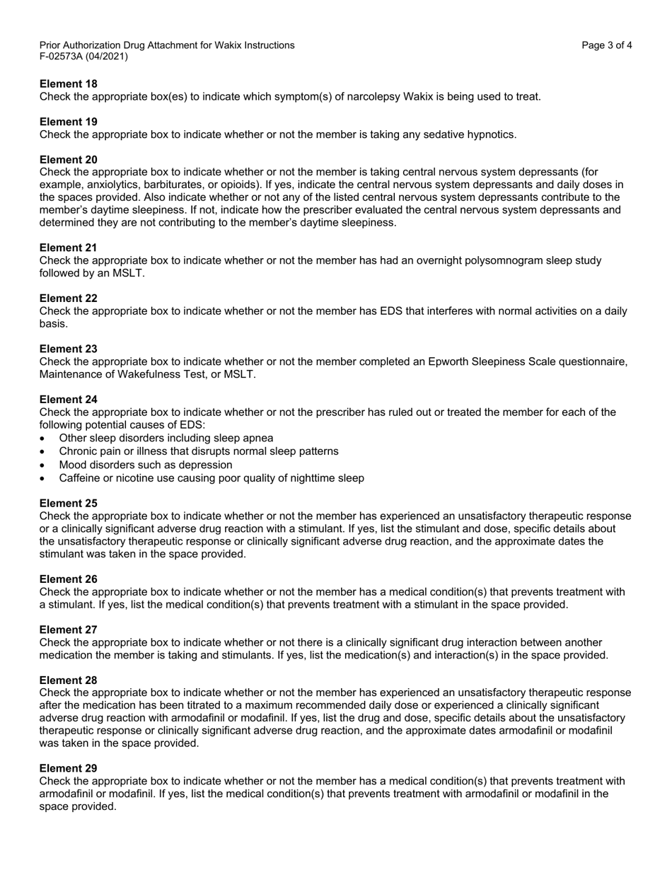 Instructions for Form F-02573 Prior Authorization Drug Attachment for Wakix - Wisconsin, Page 3