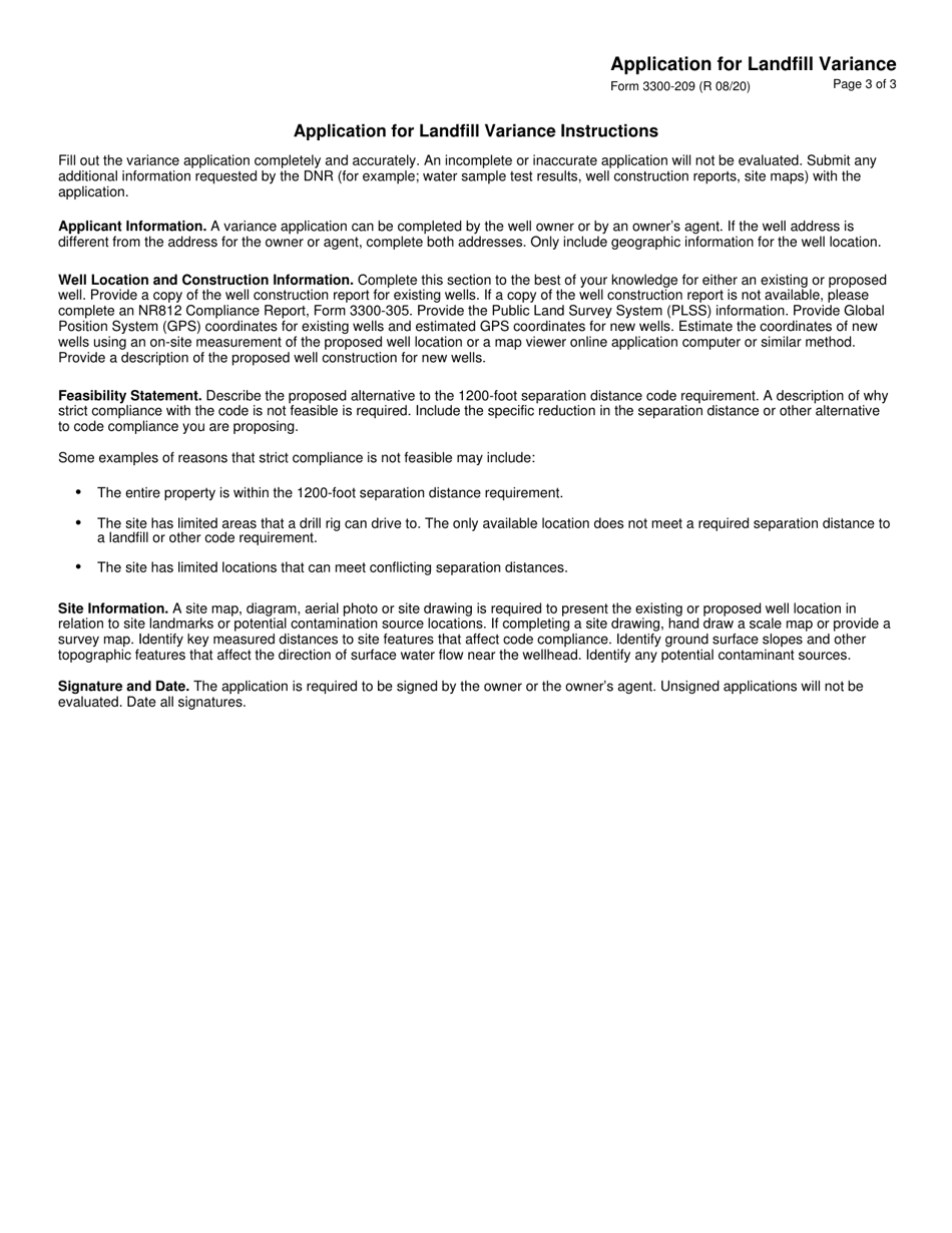 Form 3300-209 Application for Landfill Variance - Wisconsin, Page 3