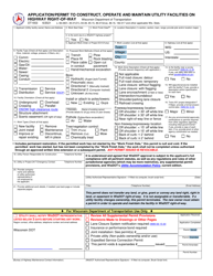 Form DT1553 Application/Permit to Construct, Operate and Maintain Utility Facilities on Highway Right-Of-Way - Wisconsin