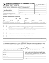 Form MV2184 Salesperson/Representative License Application - Wisconsin