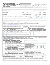 Form MV2186 Motor Vehicle Dealer Two Year License Application - Wisconsin