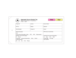 Form DT1500 Aggregate Source Sample Tag - Wisconsin