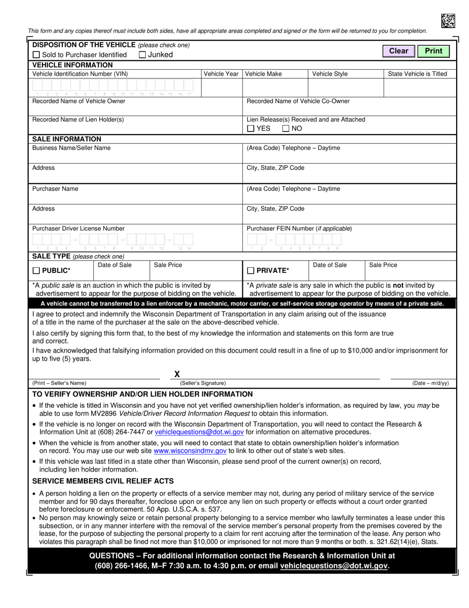 Form MV2881 Disclaimer for Involuntary Lien Transfers and Abandonment of Property to a Landlord - Wisconsin, Page 3