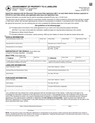 Document preview: Form MV2882 Abandonment of Property to a Landlord - Wisconsin