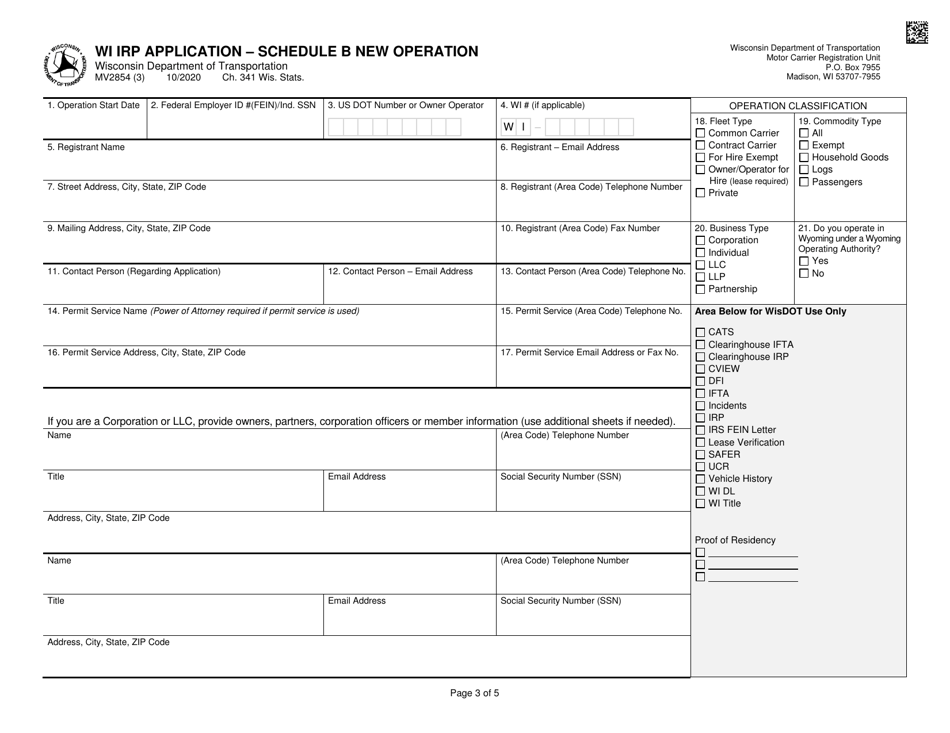 Form MV2854 Schedule B Wi Irp Application - New Operation - Wisconsin, Page 3