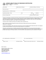 Document preview: Form MV2519 Lessor Liability Policy of Insurance Certification - Wisconsin