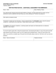 Document preview: Form F-00315D Written Prior Notice - Additional Assessment Recommended - Wisconsin