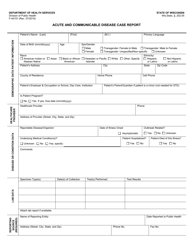 Form F-44151 Acute and Communicable Disease Case Report - Wisconsin