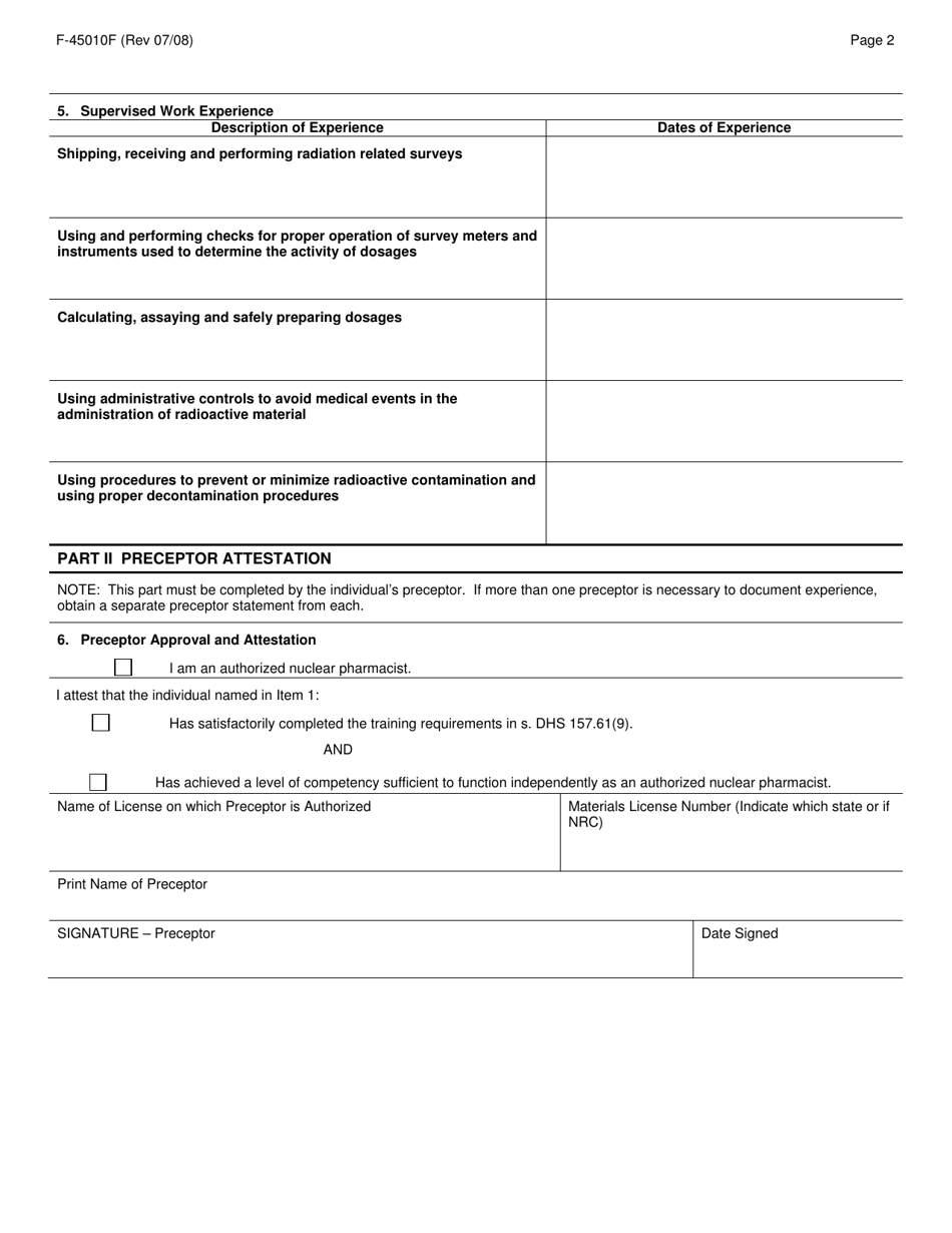 Form F-45010F Download Printable PDF or Fill Online Training ...