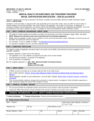 Form F-02564 &quot;Mental Health or Substance Use Treatment Provider Initial Certification Application - DHS 40 and DHS 50&quot; - Wisconsin