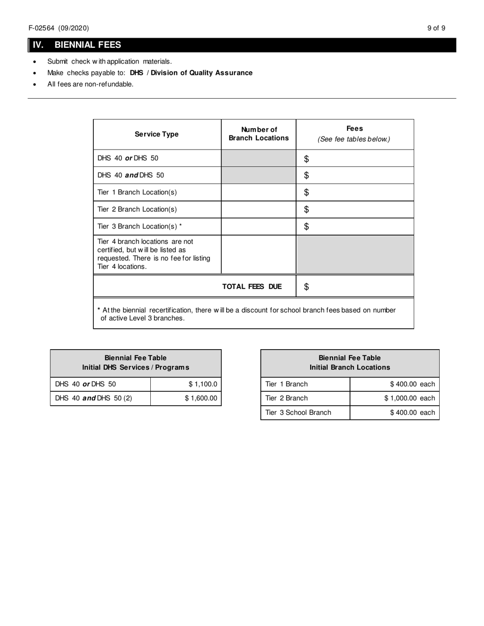 Form F-02564 Mental Health or Substance Use Treatment Provider Initial Certification Application - DHS 40 and DHS 50 - Wisconsin, Page 9
