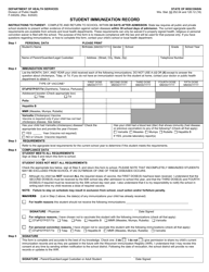Document preview: Form F-04020L Student Immunization Record - Wisconsin