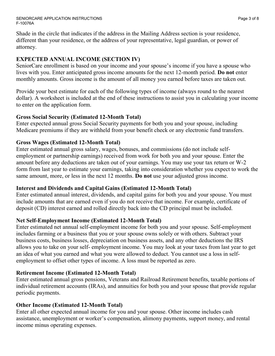Instructions for Form F-10076 Seniorcare Application - Wisconsin, Page 3