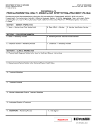 Document preview: Form F-11088 Prior Authorization/Health and Behavior Intervention Attachment (Pa/Hba) - Wisconsin