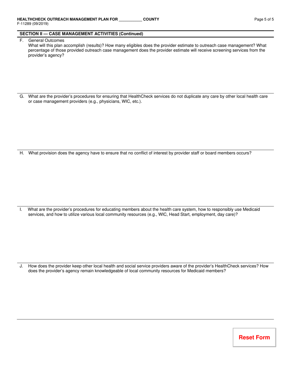 Form F-11289 Healthcheck Outreach Case Management Plan - Wisconsin, Page 5