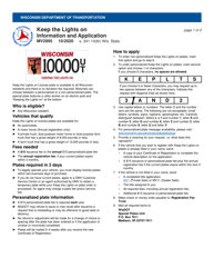 Form MV2995 Keep the Lights on License Plate Application - Wisconsin