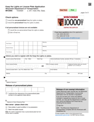 Form MV2995 Keep the Lights on License Plate Application - Wisconsin, Page 2