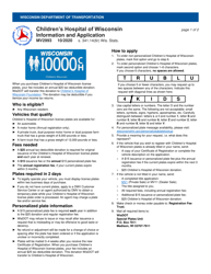 Document preview: Form MV2993 Children's Hospital of Wisconsin License Plate Application - Wisconsin