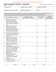 Document preview: Form RE1034 Reestablishment Expenses - Worksheet - Wisconsin