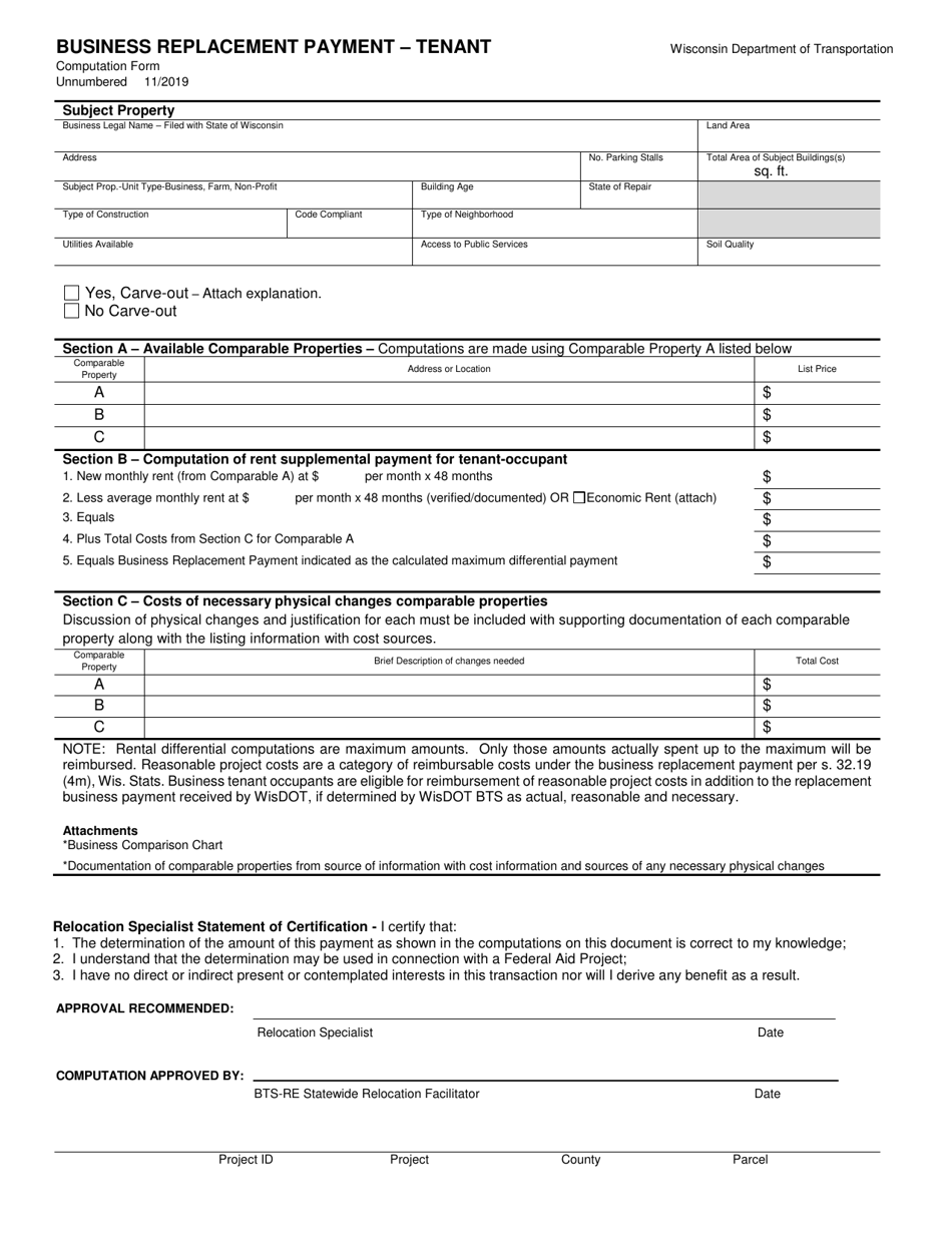 Business Replacement Payment - Tenant - Wisconsin, Page 1