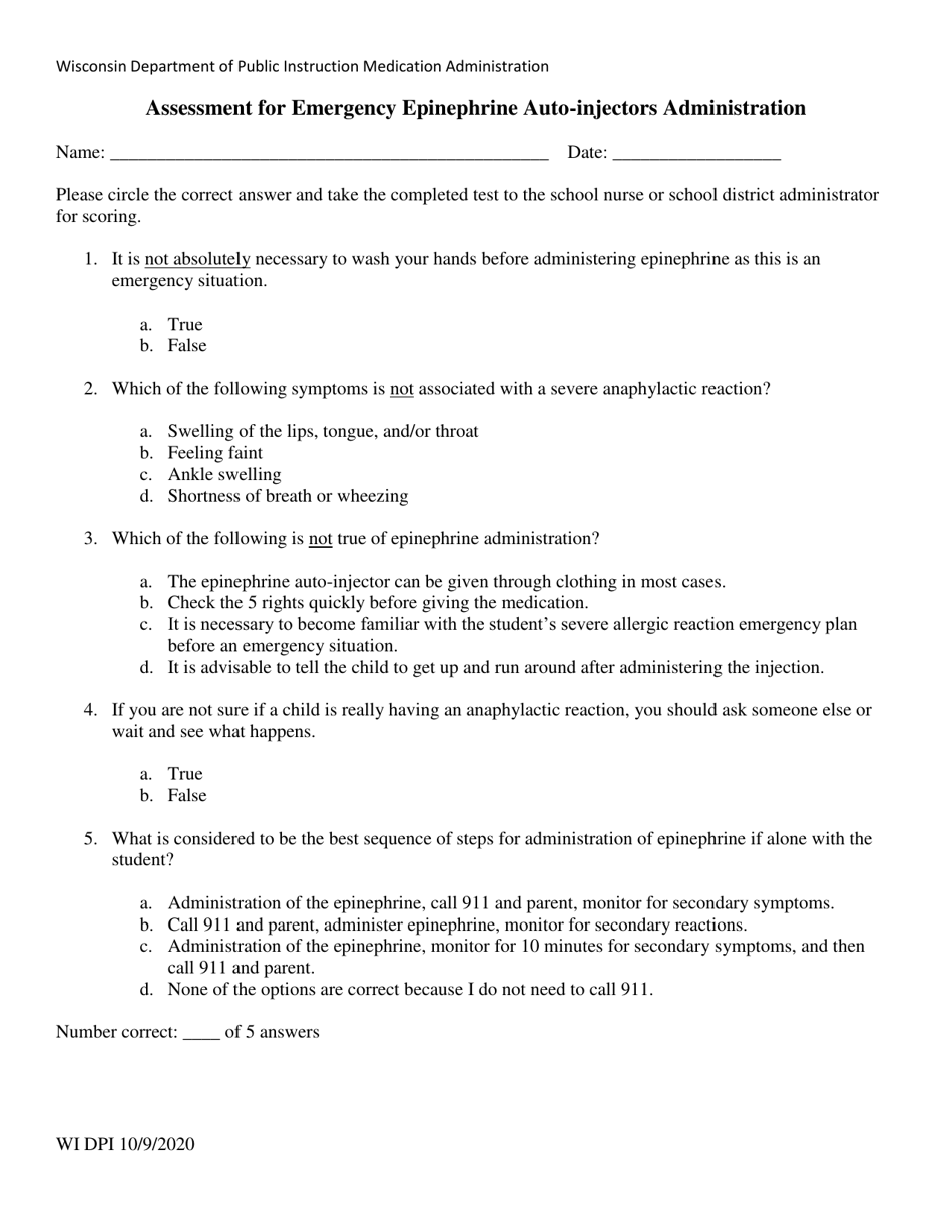 Assessment for Emergency Epinephrine Auto-injectors Administration - Wisconsin, Page 1