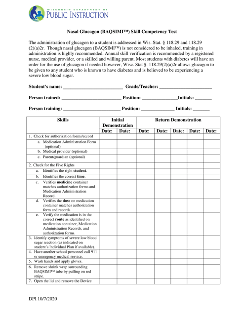 Nasal Glucagon (Baqsimi) Skill Competency Test - Wisconsin Download Pdf