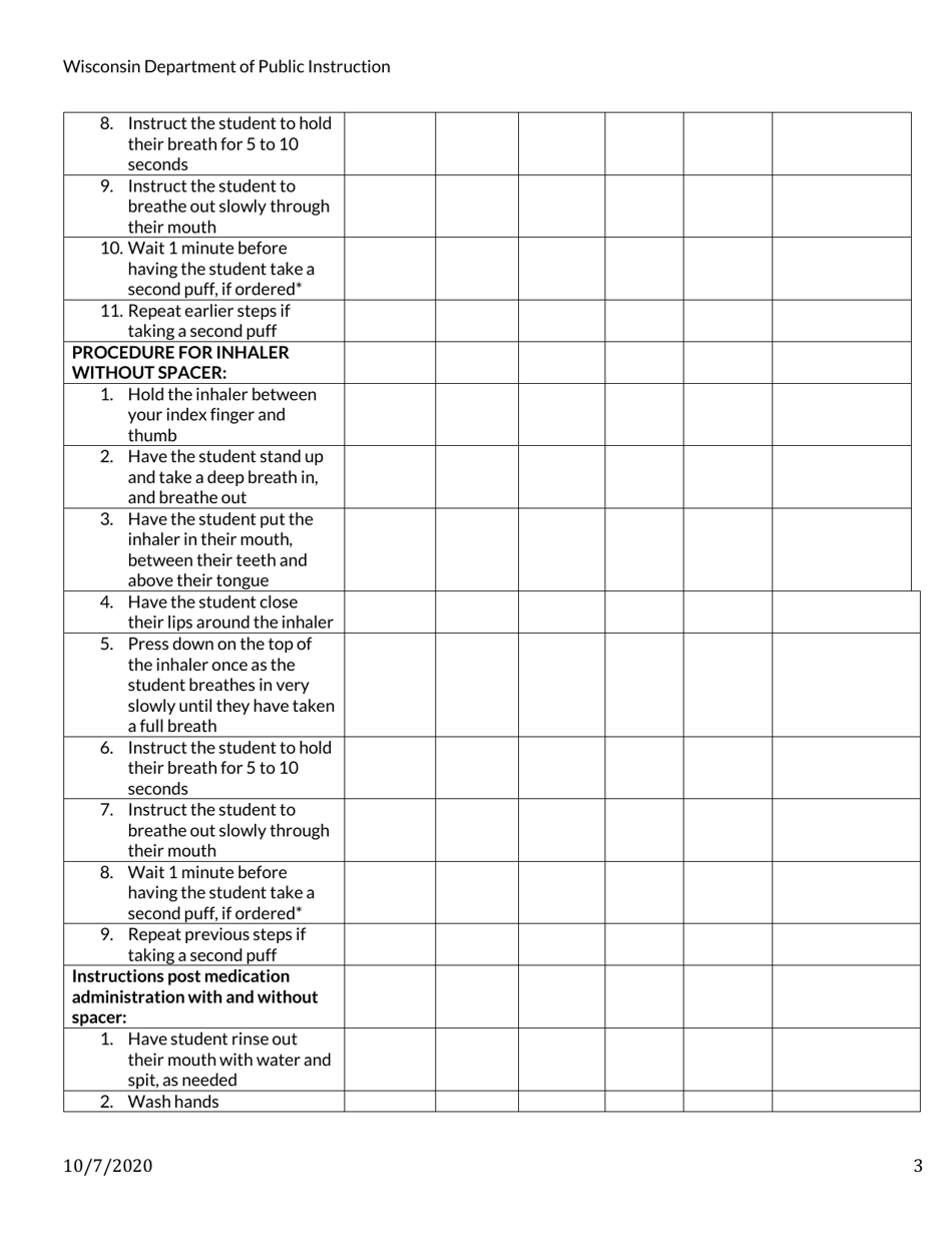 Wisconsin Inhaler Medication Skill Competency Checklist - Fill Out ...