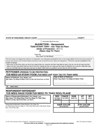 Form CV-407 Injunction - Harassment - Wisconsin (English/Hmong)
