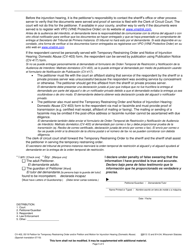Form CV-402 Petition for Temporary Restraining Order and/or Petition and Motion for Injunction Hearing - Wisconsin (English/Spanish), Page 5