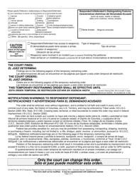 Form CV-403 Temporary Restraining Order and Notice of Injunction Hearing (Domestic Abuse) - Wisconsin (English/Spanish), Page 2
