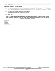 Form CV-409 Order Dismissing/Denying Petition for Temporary Restraining Order/Injunction - Wisconsin (English/Spanish), Page 2