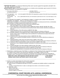 Form CV-412 Petition for Temporary Restraining Order and/or Petition and Motion for Injunction Hearing - Wisconsin (English/Spanish), Page 2