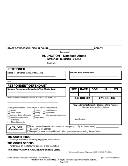 Form CV-404  Printable Pdf