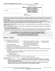 Form CV-410A Petition for Waiver of Fees and Costs - Affidavit of Indigency - Wisconsin (English/Spanish)