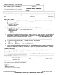 Document preview: Form CV-433 Petition to Return Firearm(S) - Wisconsin
