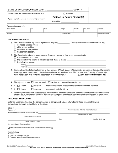 Form CV-433 Download Printable PDF or Fill Online Petition to Return ...