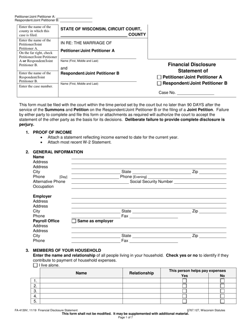 Form FA-4139V  Printable Pdf