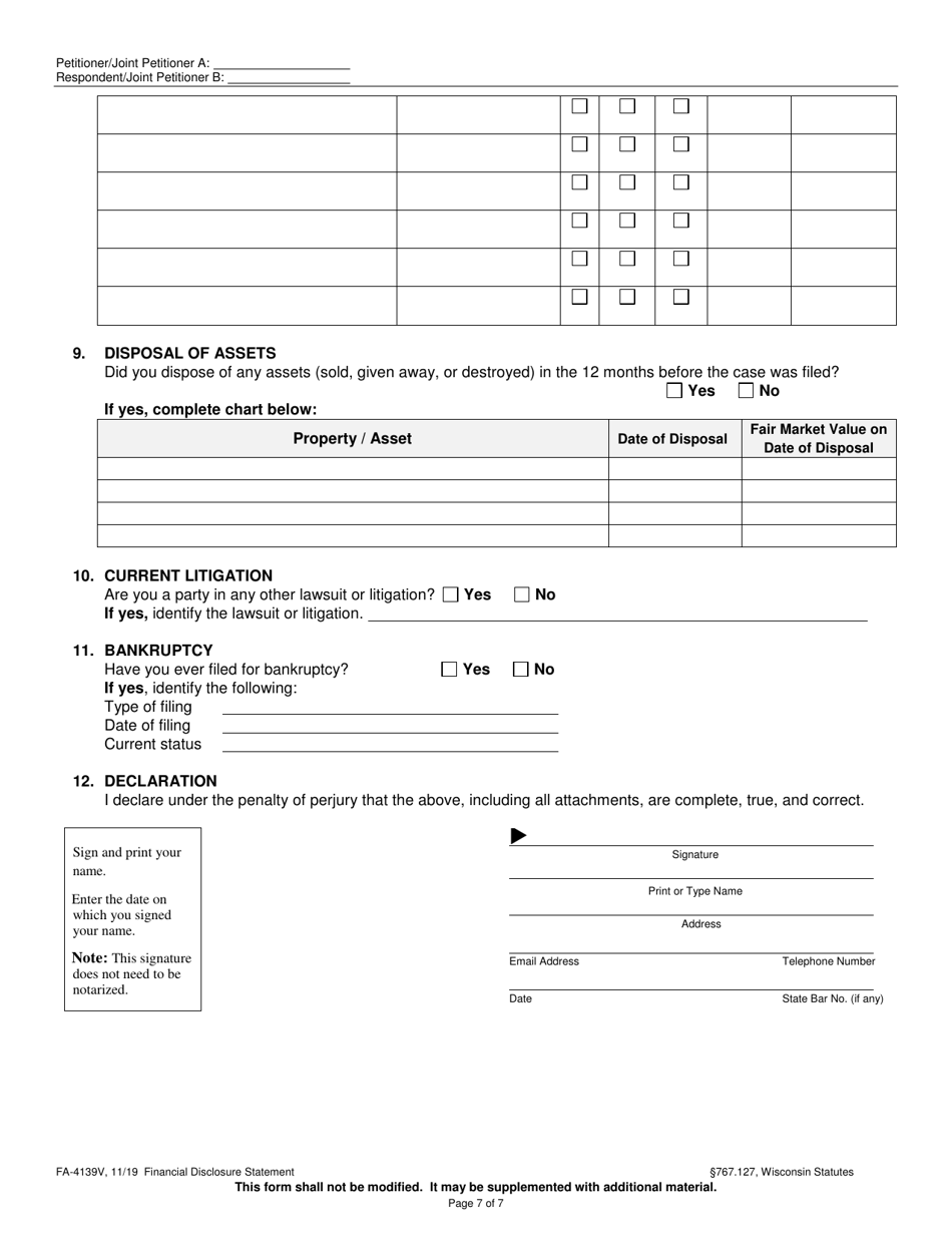 Form FA-4139V Financial Disclosure Statement - Wisconsin, Page 7