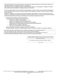 Form IW-1633 Summons (Termination of Parental Rights) - Indian Child Welfare Act - Wisconsin (English/Spanish), Page 2