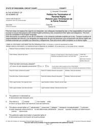 Form JC-1630 Petition for Termination of Parental Rights - Wisconsin (English/Spanish)