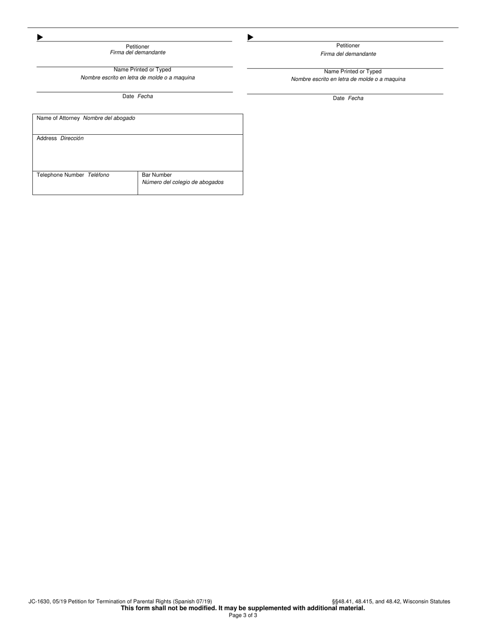 Form JC-1630 Petition for Termination of Parental Rights - Wisconsin (English / Spanish), Page 3