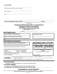 Document preview: Form JC-1691 Temporary Restraining Order in Juvenile Court (Temporary Order of Protection) and Notice of Injunction Hearing (Child Abuse) - Wisconsin