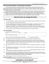 Form JC-1691 Temporary Restraining Order in Juvenile Court (Temporary Order of Protection) and Notice of Injunction Hearing (Child Abuse) - Wisconsin, Page 2