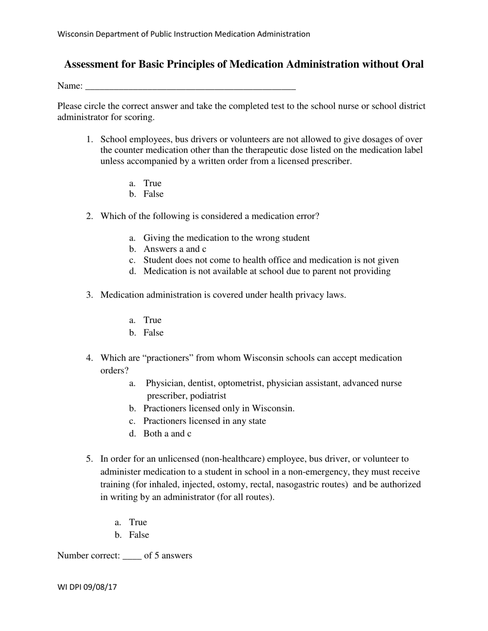 Wisconsin Assessment for Basic Principles of Medication Administration