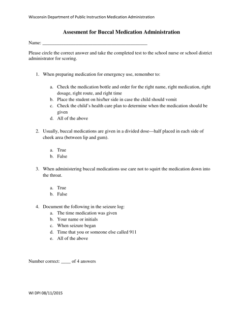 Assesment for Buccal Medication Administration - Wisconsin