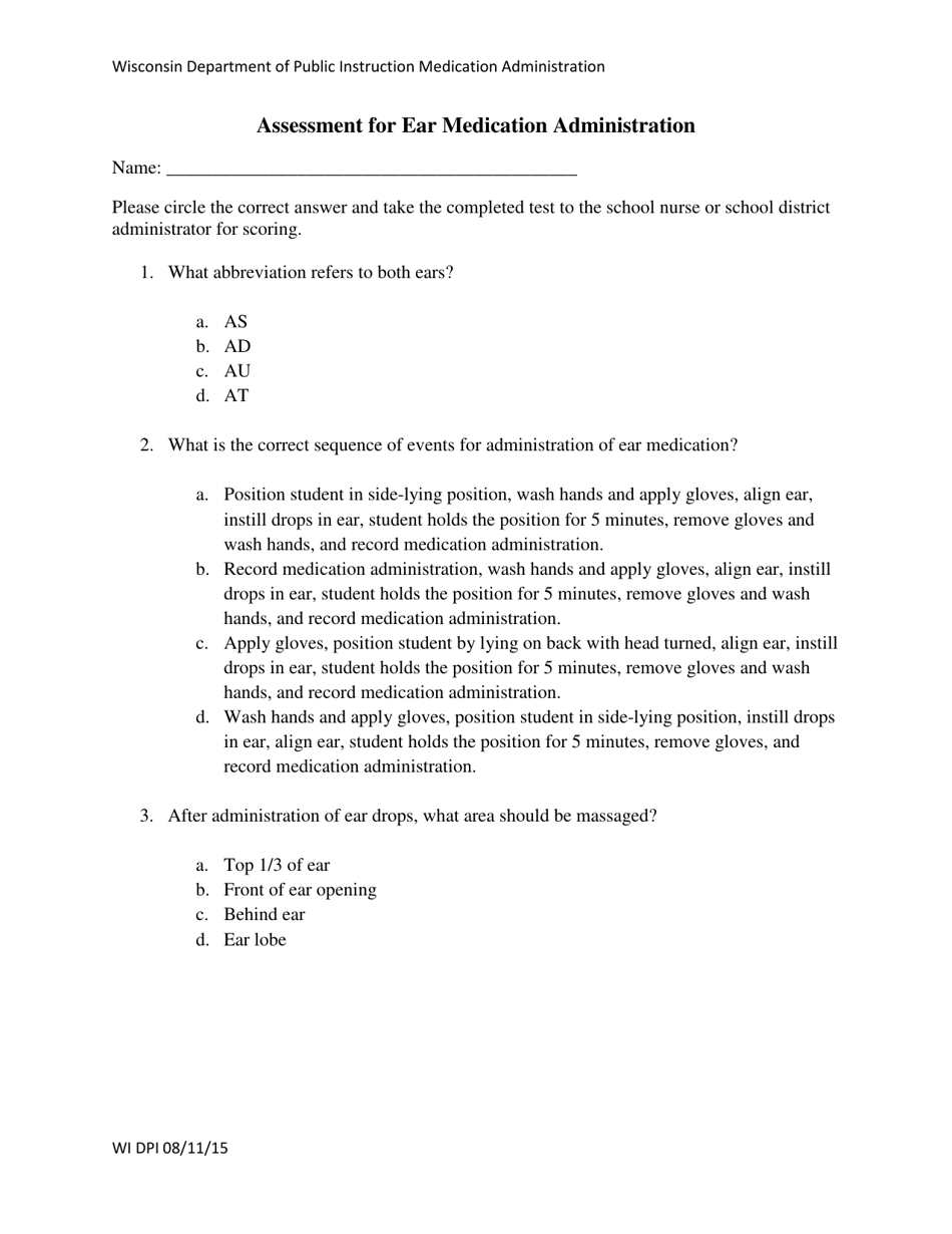 Assessment for Ear Medication Administration - Wisconsin, Page 1