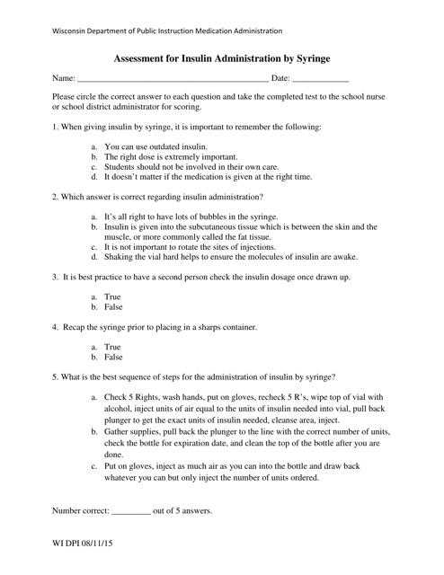 Assessment for Insulin Administration by Syringe - Wisconsin Download Pdf