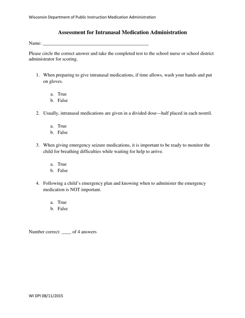 Assessment for Intranasal Medication Administration - Wisconsin Download Pdf