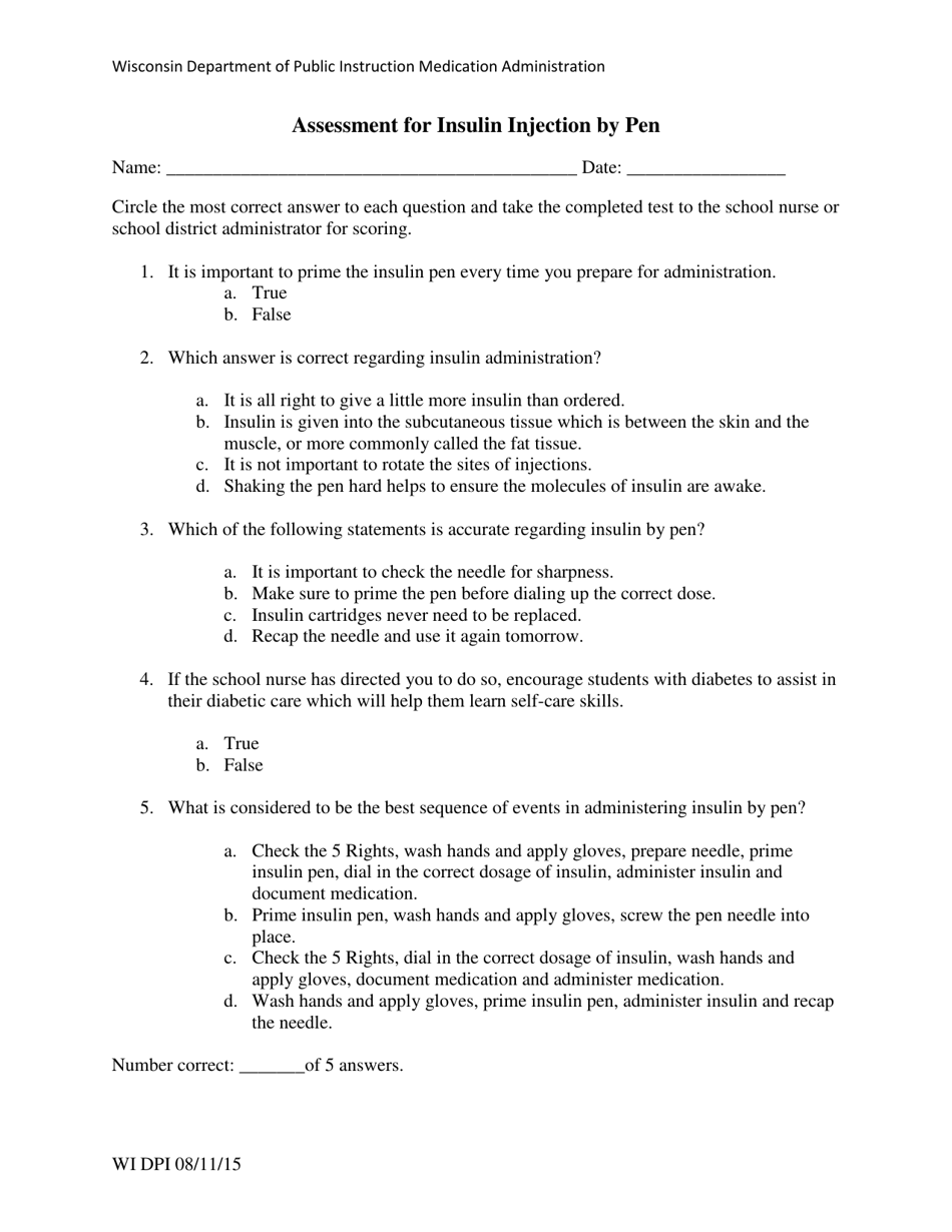 Assessment for Insulin Injection by Pen - Wisconsin, Page 1
